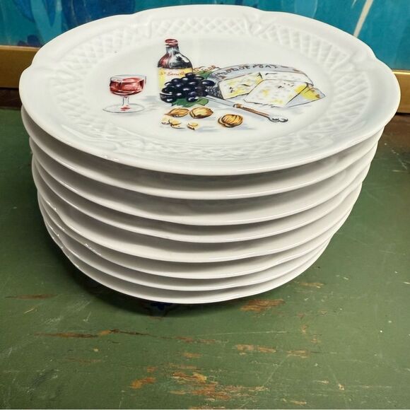 Philippe Deshoulieres Lourioux porcelain canapé plates wine cheese set of 4